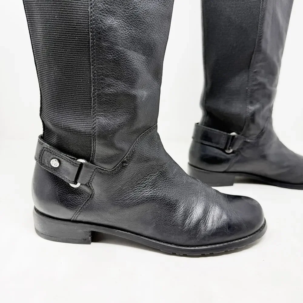 [Stuart Weitzman] Black Leather Accummulate Tall Knee High Riding Boots Size 7.5
